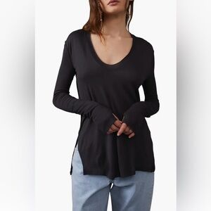 We The Free Deep V-Neck Black Long Sleeve Top - NWT
